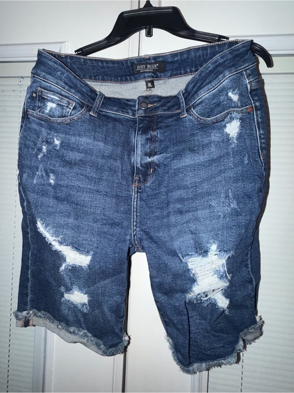 Judy Blue Medium Wash Distressed Denim Bermuda Shorts